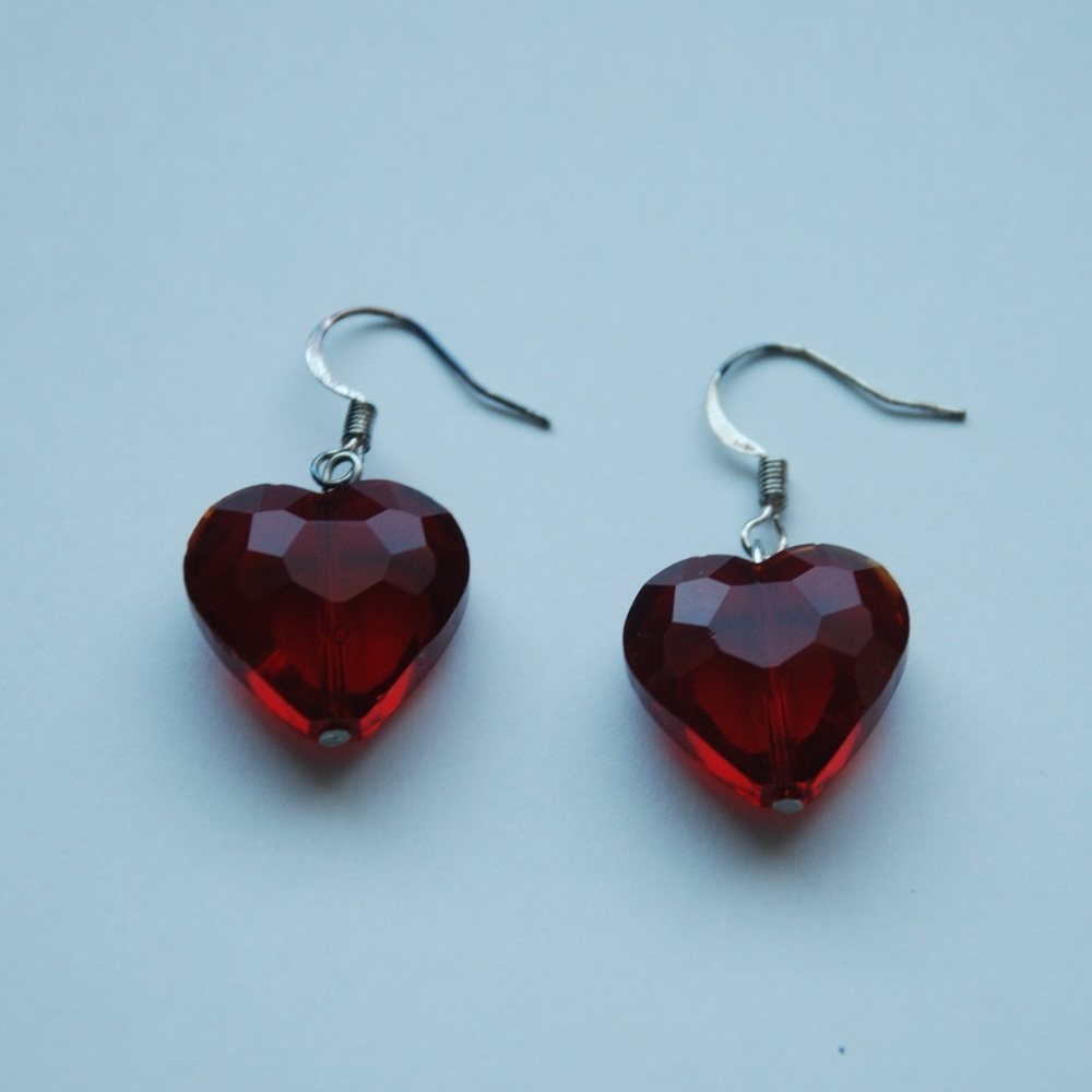 Handmade red heart earrings